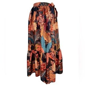 Rachel Zoe Safari Print Tiered Maxi Skirt Medium Cheetah Boho Statement